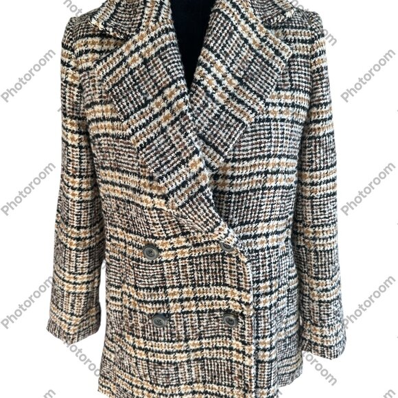 Free Assembly Jackets & Blazers - Free Assembly XSmall Brown Black Plaid Tweed Lined Button Coat